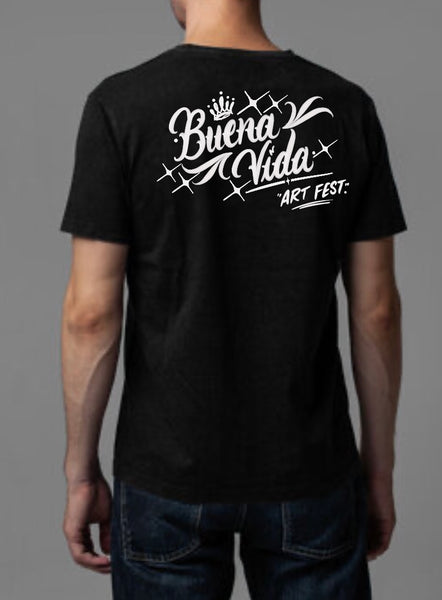 Limited edition black short sleeve “Buena Vida “ art fest